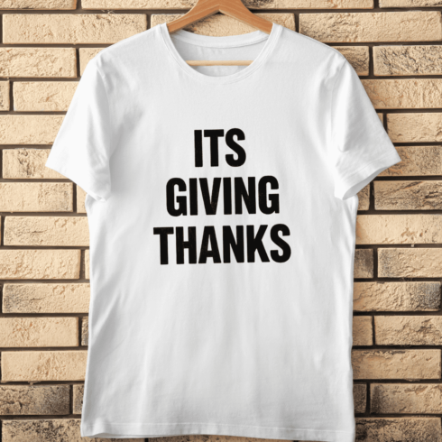 Minimalist It's Giving Thanks Thanksgiving Typography T-Shirt Design cover image.