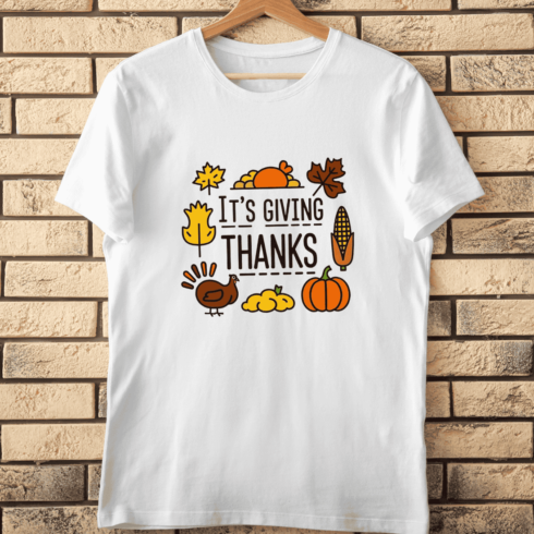 Thanksgiving Pumpkin and Leaves It's Giving Thanks T-Shirt Design cover image.