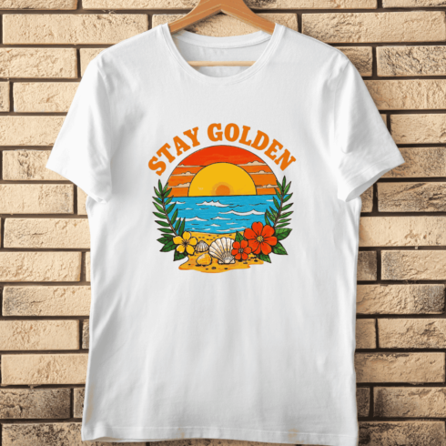 Stay Golden Beach Sunset T-Shirt Design cover image.