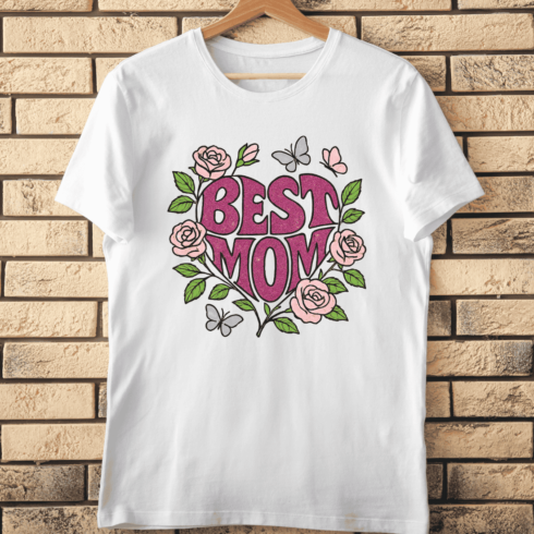 Best Mom Floral Glitter T-Shirt Design cover image.