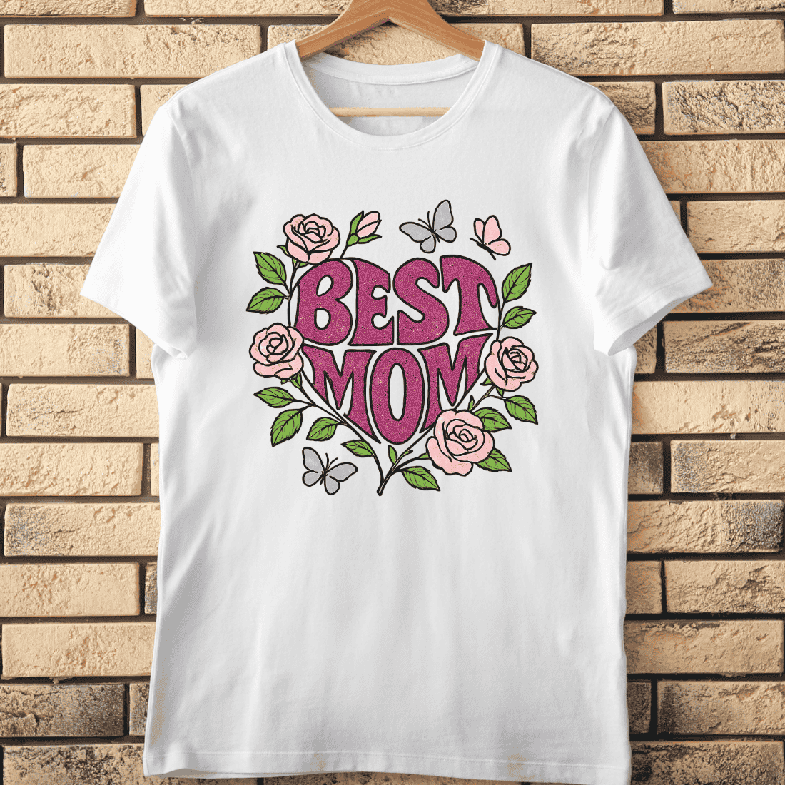 Best Mom Floral Glitter T-Shirt Design cover image.