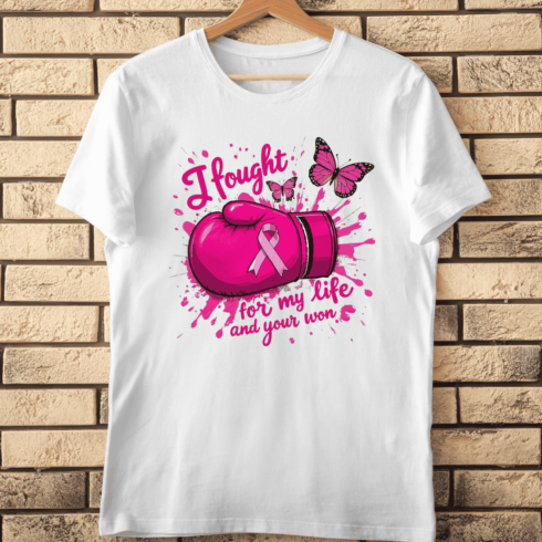 Breast Cancer Awareness Pink Boxing Glove T-Shirt Design cover image.
