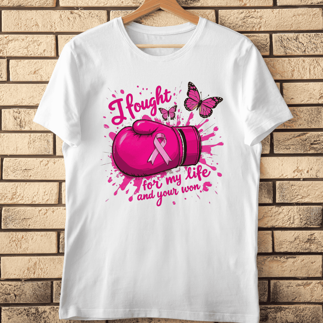 Breast Cancer Awareness Pink Boxing Glove T-Shirt Design cover image.