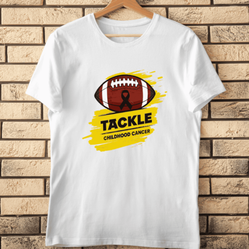 Football Awareness Tackle Childhood Cancer T-Shirt Design cover image.