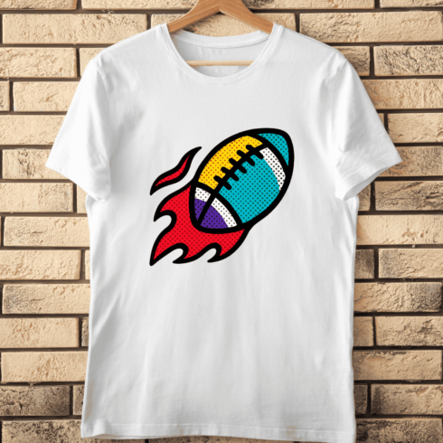 Flaming Football Halftone Dots T-Shirt Design cover image.