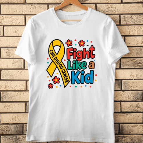 Childhood Cancer Slogan Gold Ribbon T-Shirt Design cover image.