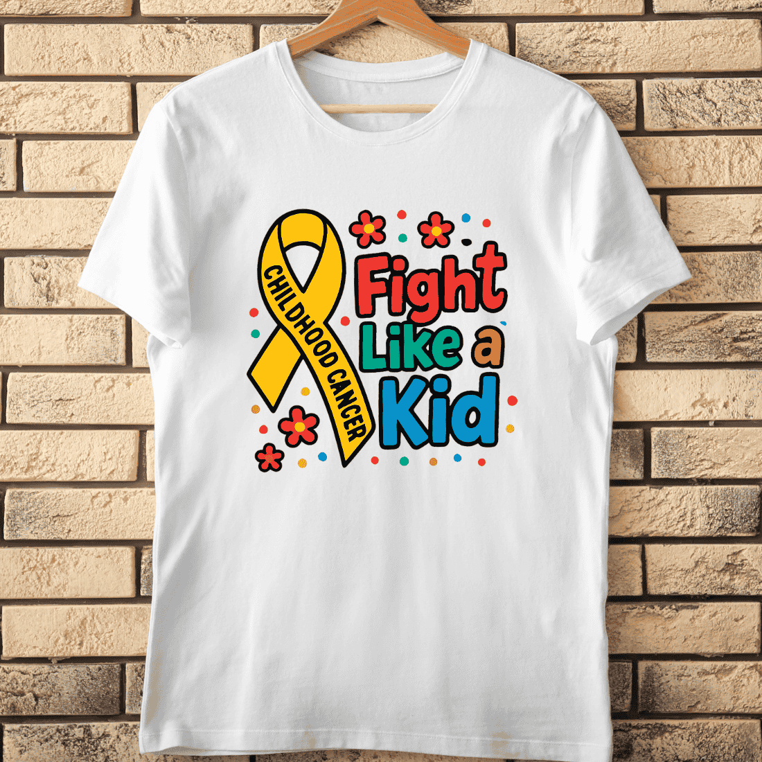 Childhood Cancer Slogan Gold Ribbon T-Shirt Design cover image.
