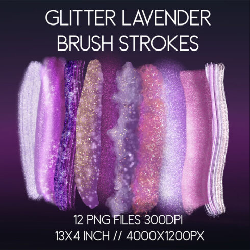 Glitter Lavender Brush Strokes Sublimation Clipart PNG cover image.