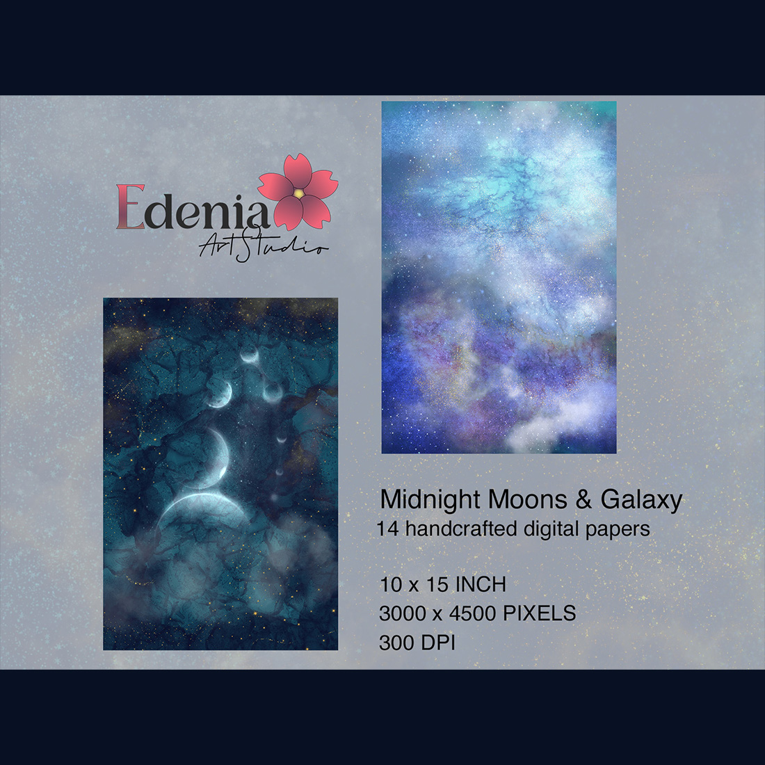 Midnight Moons Galaxy Wallpaper Textures Sublimation Background Bundle preview image.