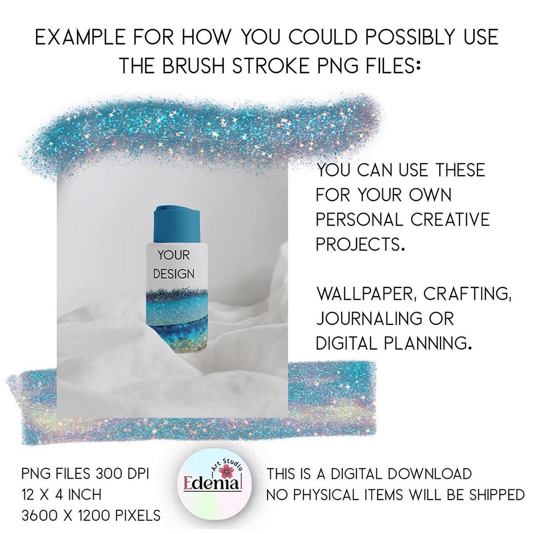 Glitter Turquoise Brush Strokes Clipart Sublimation PNGs preview image.