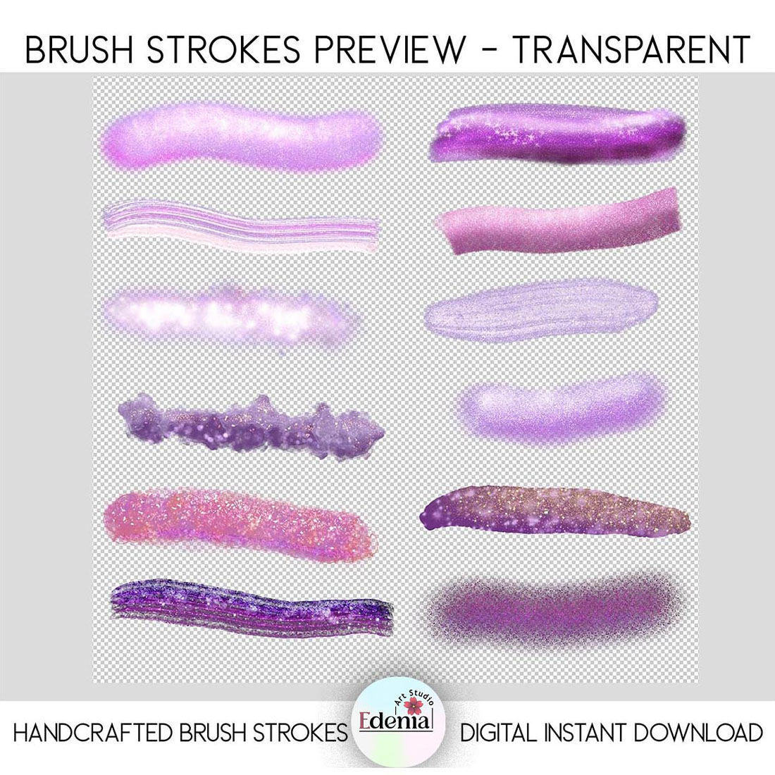 Glitter Lavender Brush Strokes Sublimation Clipart PNG preview image.