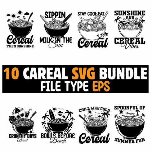 10 Summer Cereal SVG Bundle for T-Shirts cover image.