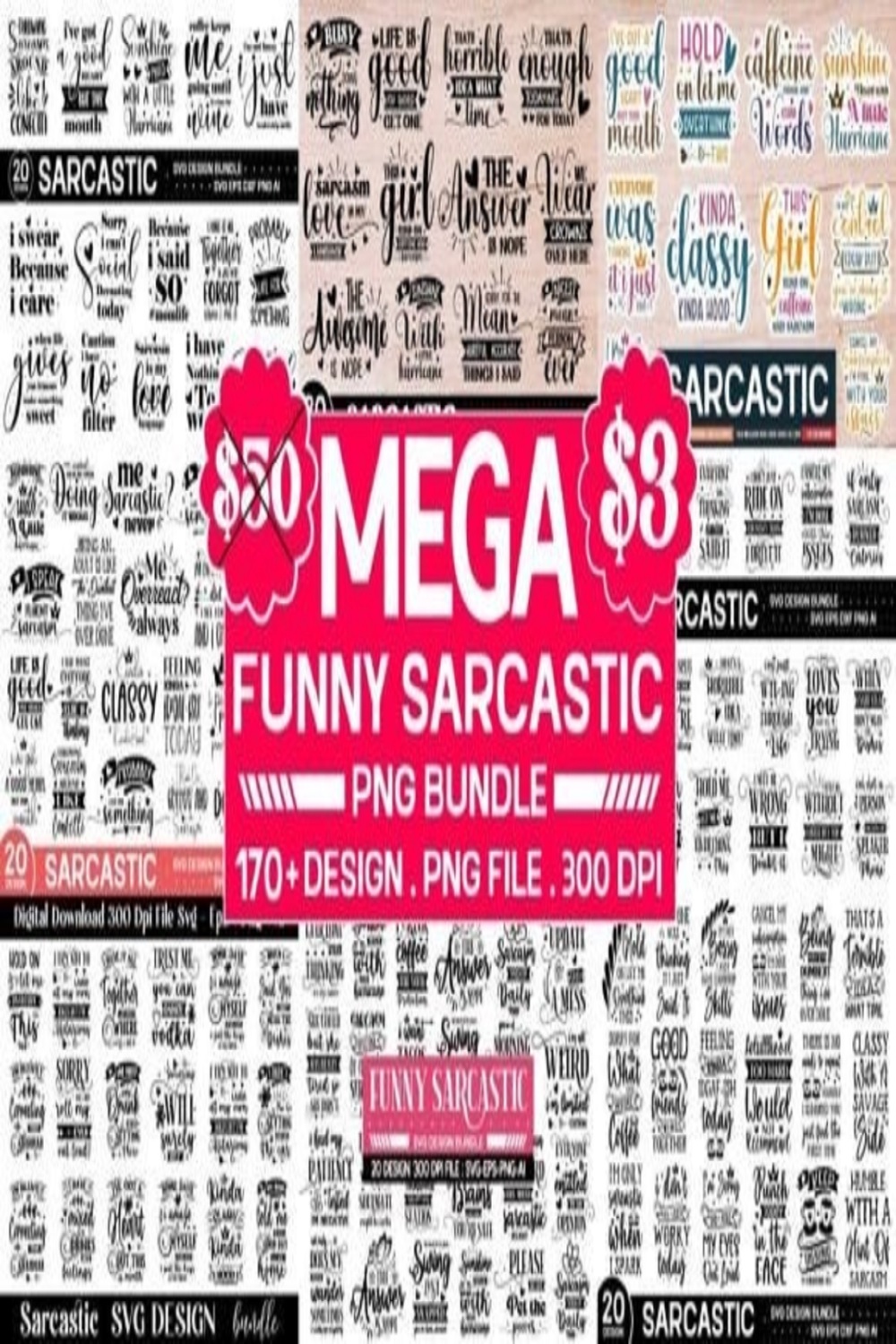 Mega Sarcastic Svg Bundle,170 Design pinterest preview image.