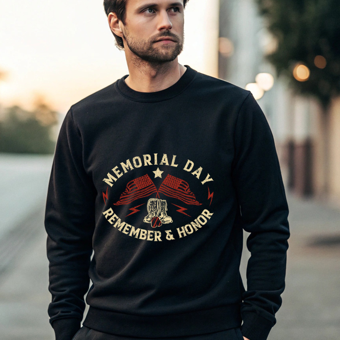 memorial day remember and honor vintage usa patriotic design for t shirt and apparel. graphic design. 4 black male sweatshirt mock up 747
