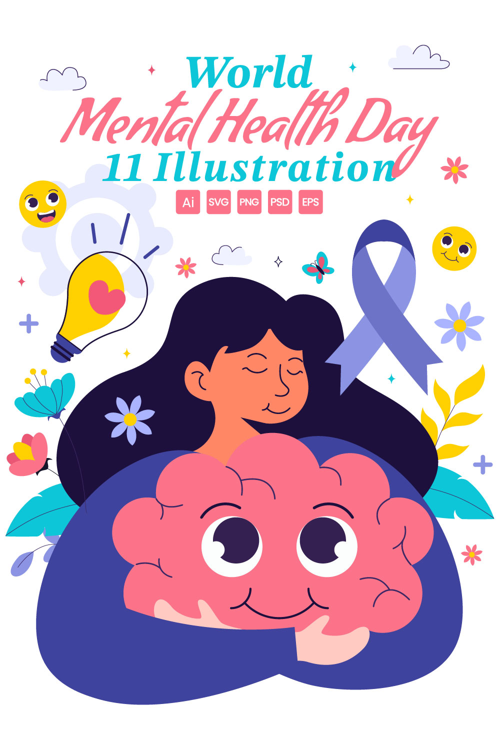 11 World Mental Health Day Illustration pinterest preview image.