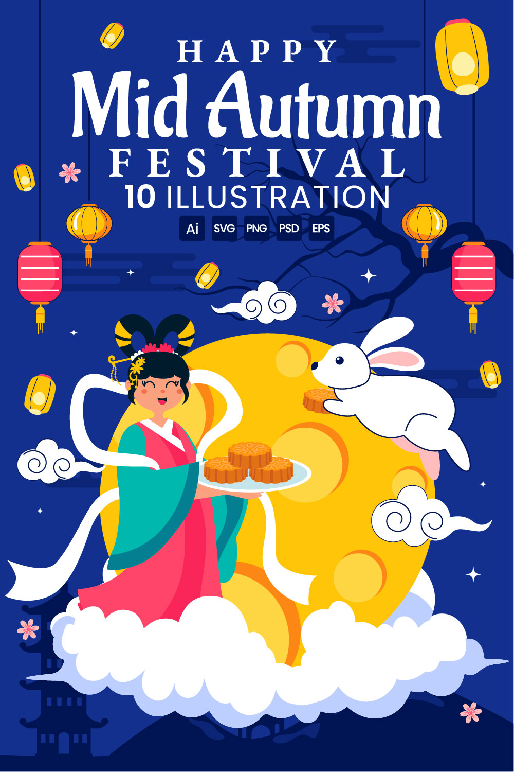 10 Mid Autumn Festival Illustration pinterest preview image.