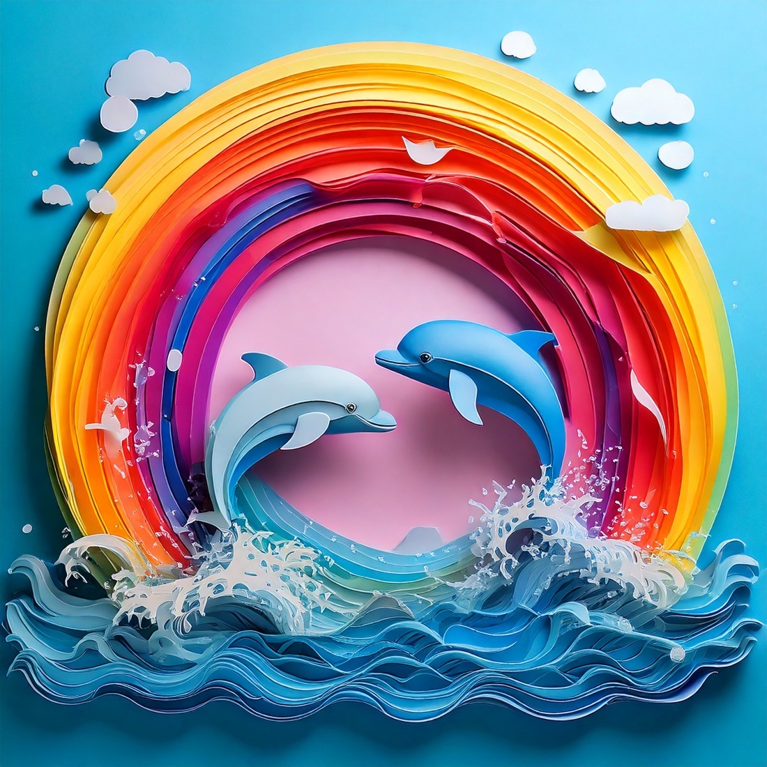 Clean and Minimalist Handcrafted Paper Cutout Design Featuring a Single Dolphin Silhouette in Elegant Ocean Tones preview image.