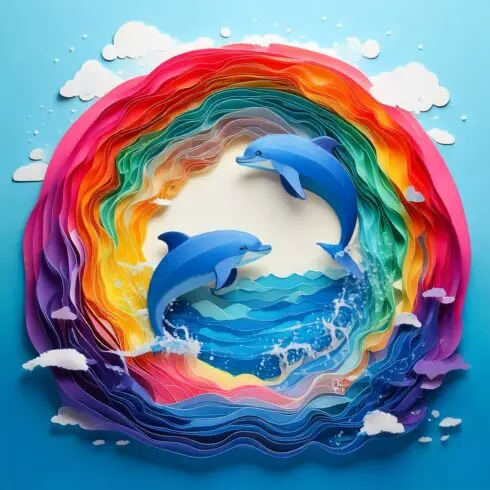 Clean and Minimalist Handcrafted Paper Cutout Design Featuring a Single Dolphin Silhouette in Elegant Ocean Tones cover image.