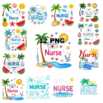 Watercolor Nurse Text With Summer Theme Sublimation Clipart Bundle cover image.