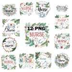 Watercolor Winter Festive Holiday Nurse Text Sublimation Clipart Bundle cover image.
