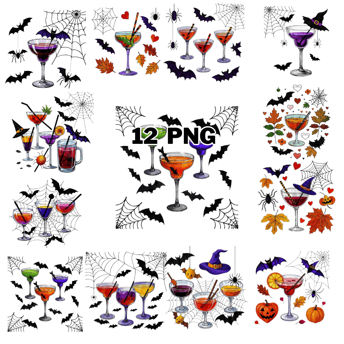 Watercolor Witch Cocktails Sublimation Clipart Bundle cover image.