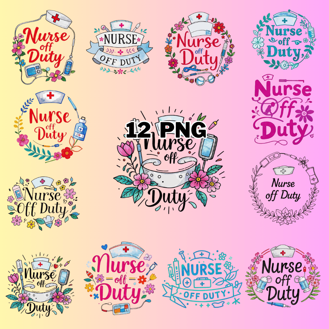 Watercolor Nurse off Duty Sublimation Clipart Bundle preview image.