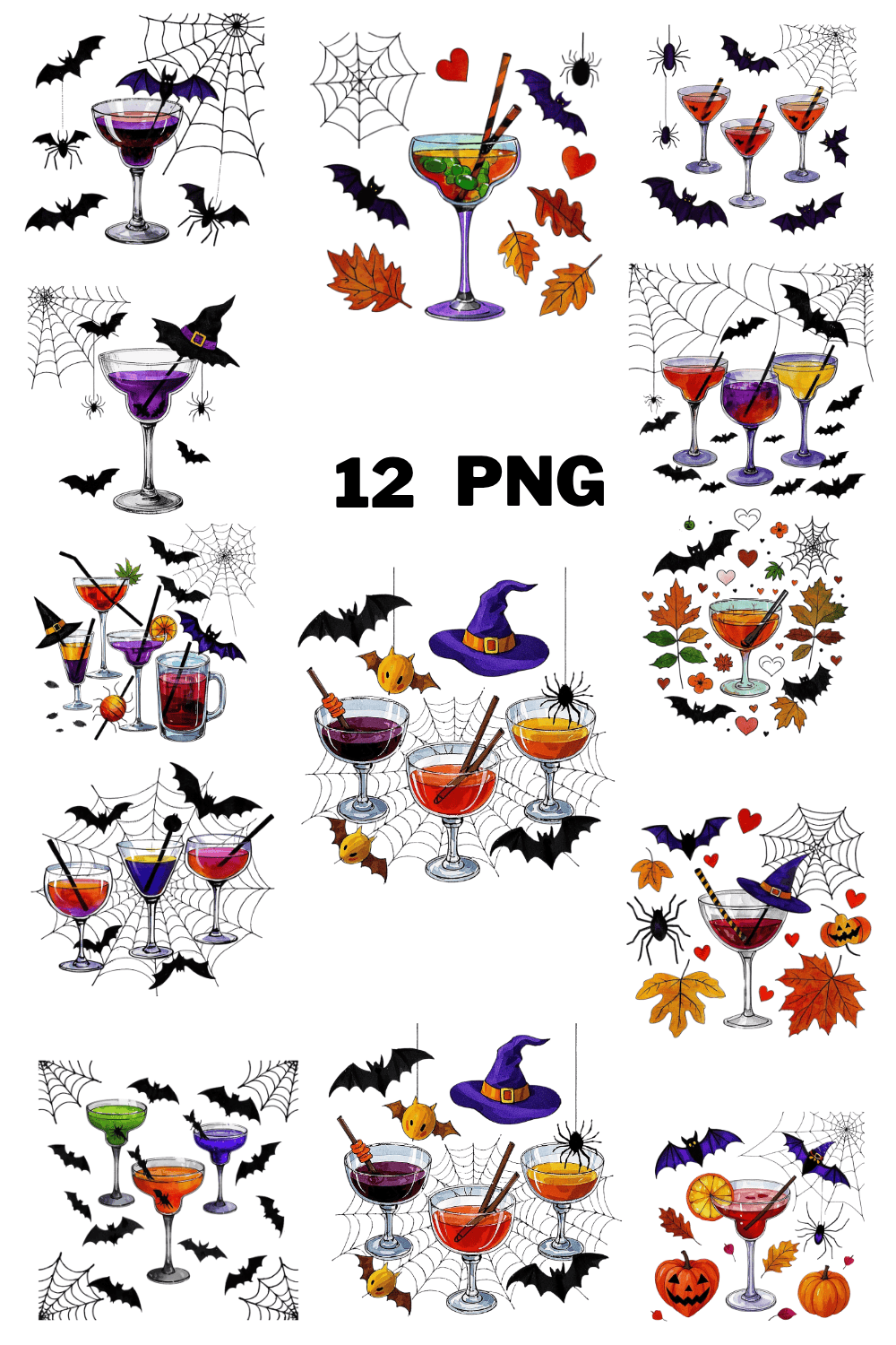 Watercolor Witch Cocktails Sublimation Clipart Bundle pinterest preview image.