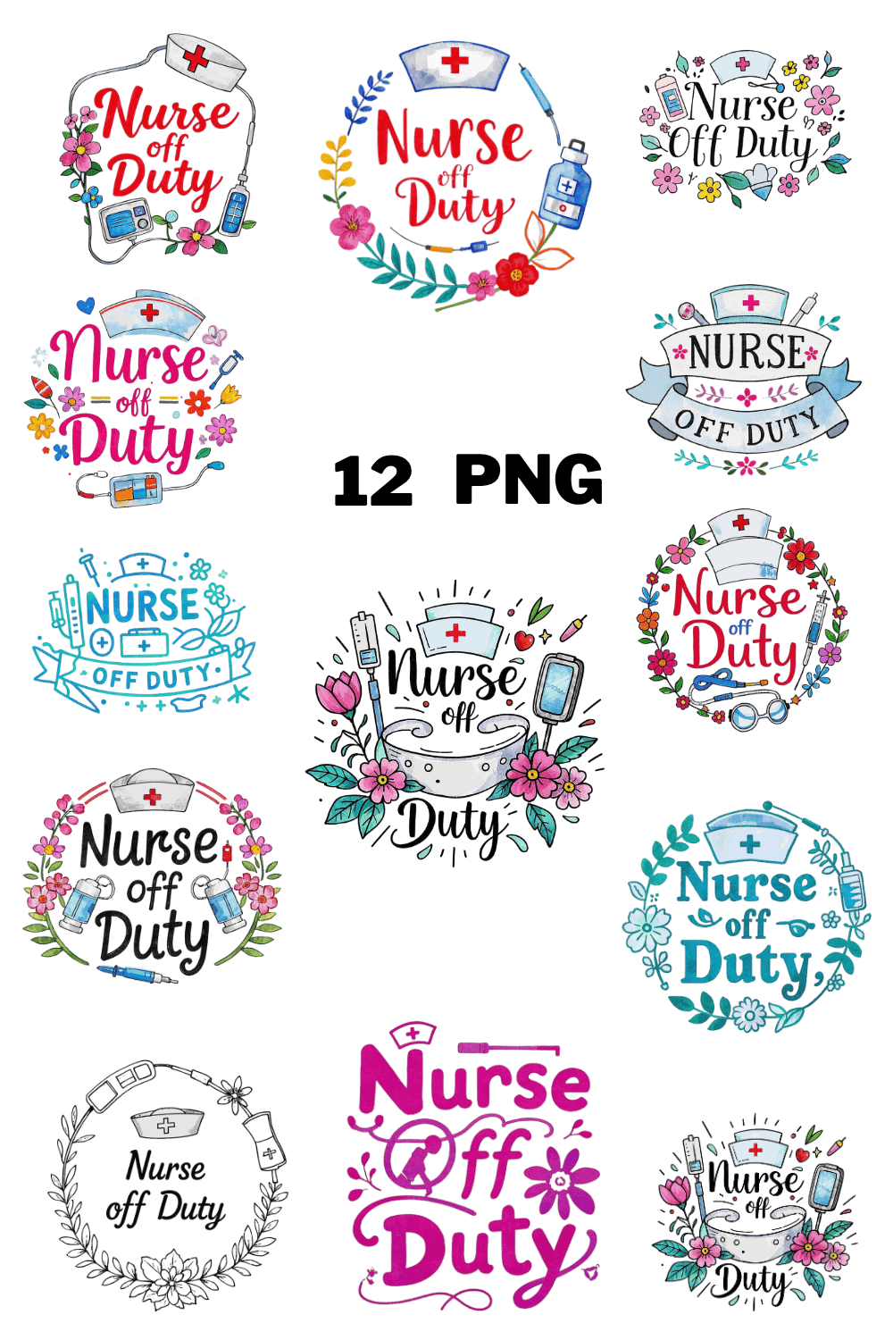 Watercolor Nurse off Duty Sublimation Clipart Bundle pinterest preview image.