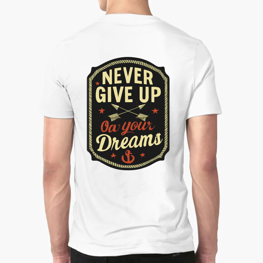 Never Give Up On Your Dreams Vintage Badge Tee preview image.