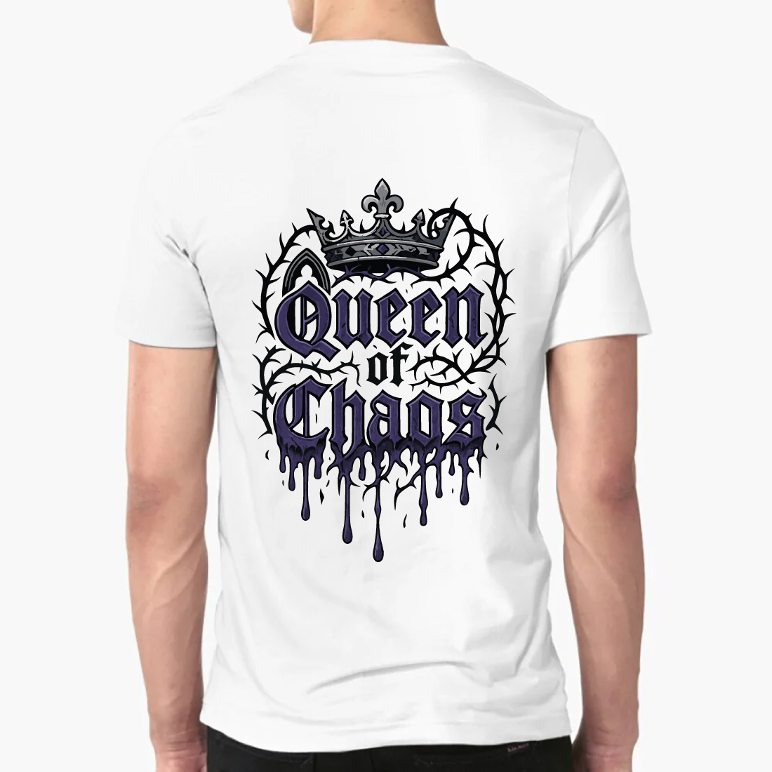 Queen of Chaos Gothic Crown Thorn Heart Tee Shirt preview image.