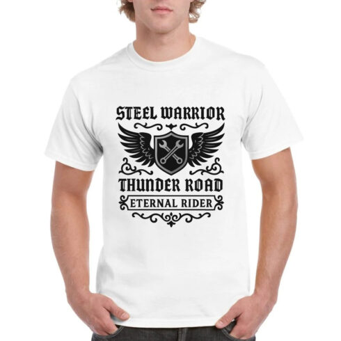 Steel Warrior Thunder Road Eternal Rider Biker Tee cover image.