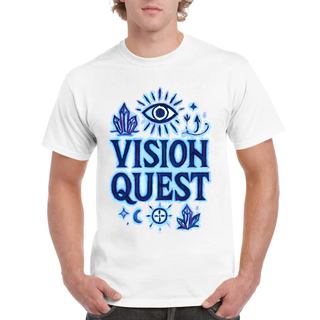 Vision Quest Mystical Eye Crystal Moon Tee Shirt cover image.