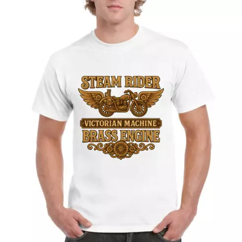 Steam Rider Victorian Machine Brass Engine Tee cover image.
