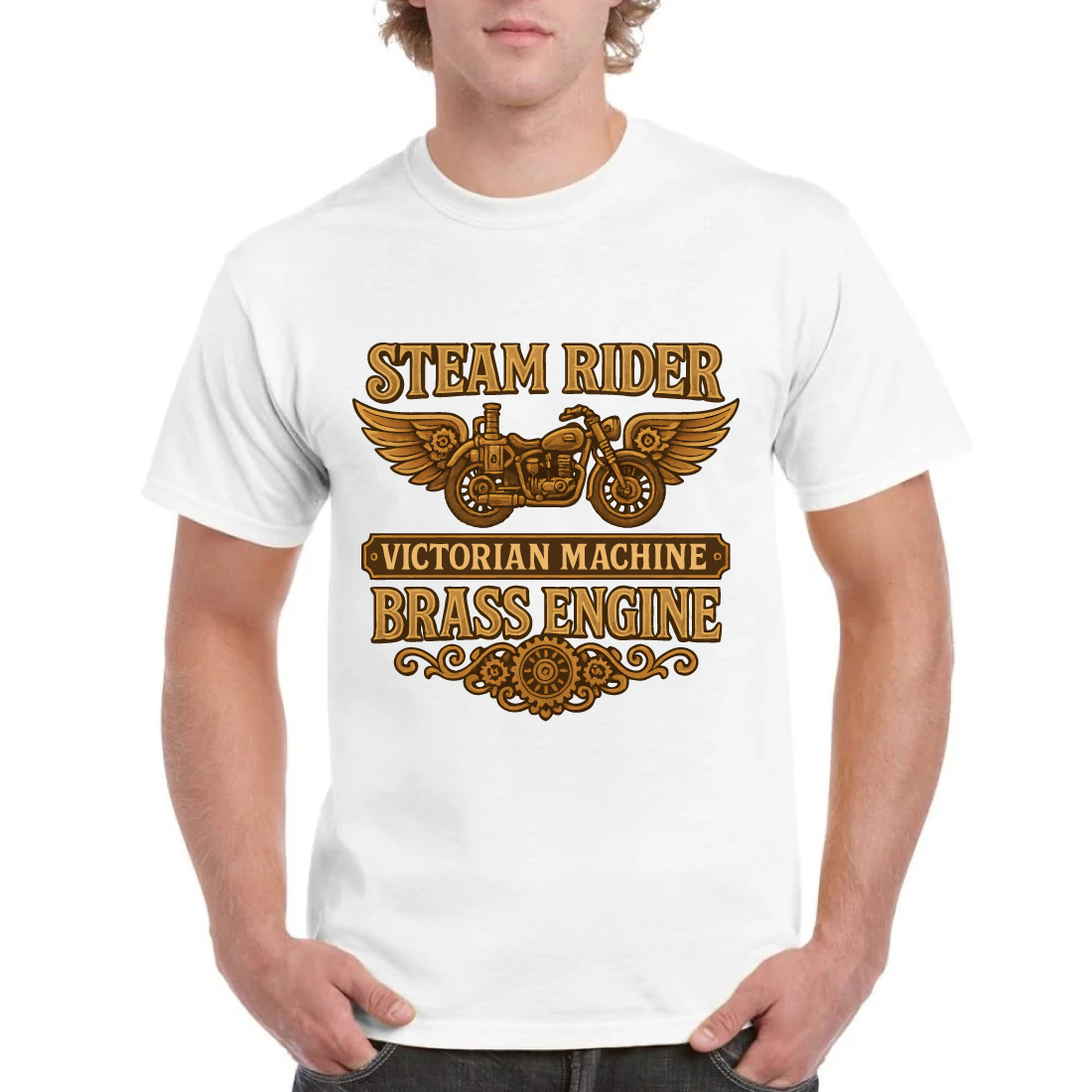 Steam Rider Victorian Machine Brass Engine Tee cover image.
