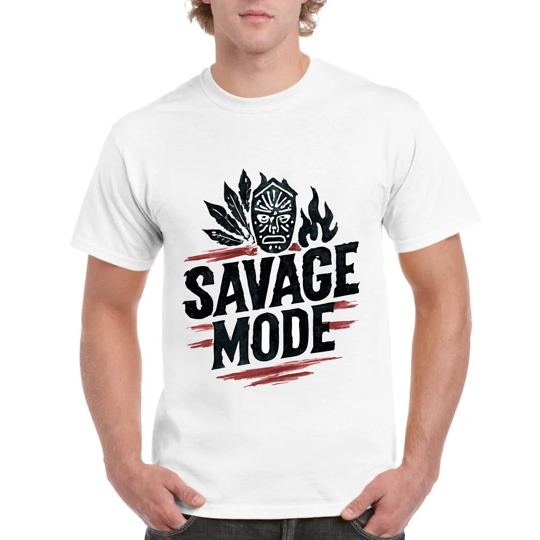 Savage Mode Tribal Warrior Bold Statement T-Shirt cover image.