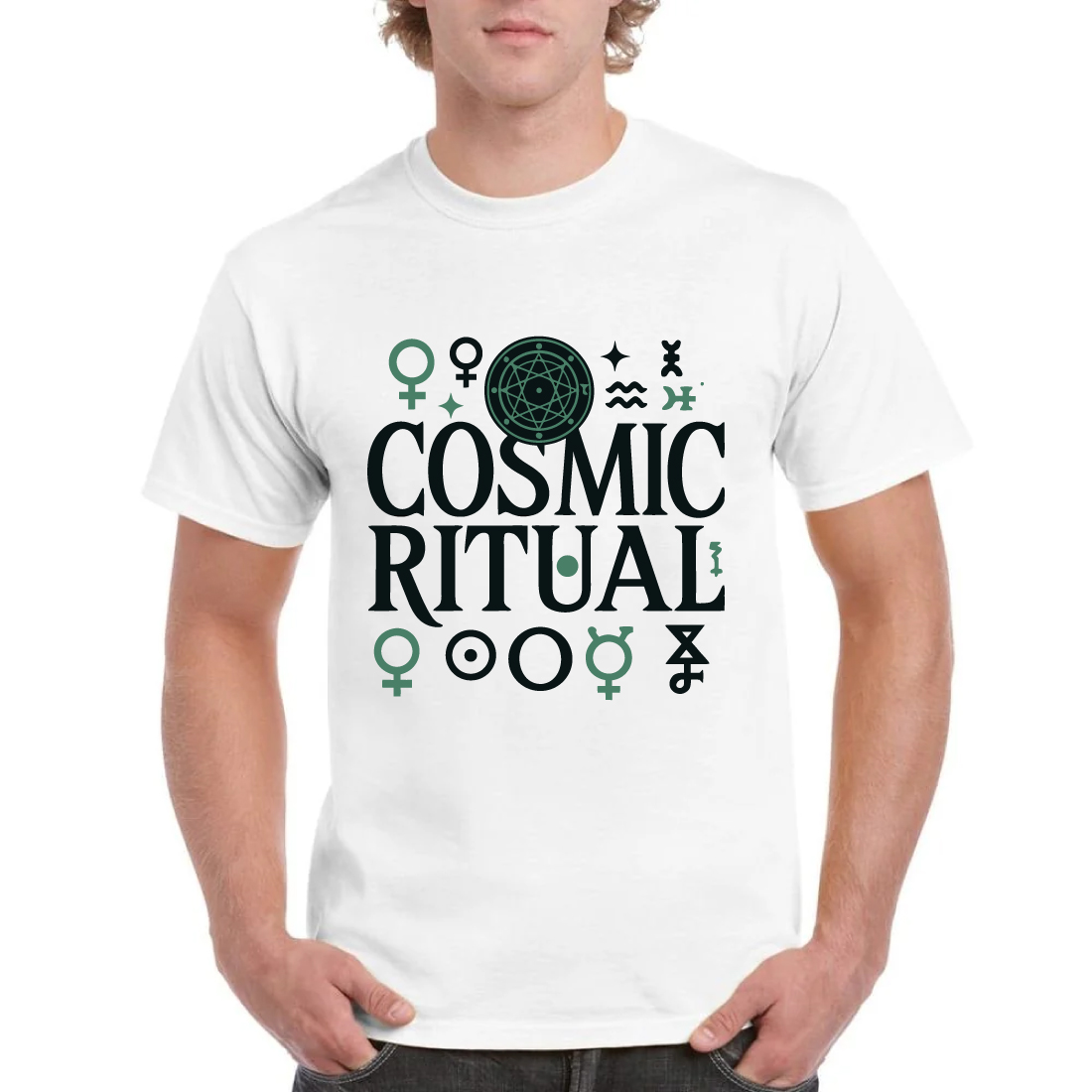 Cosmic Ritual Astrology T-Shirt Mystical Symbol Tee cover image.