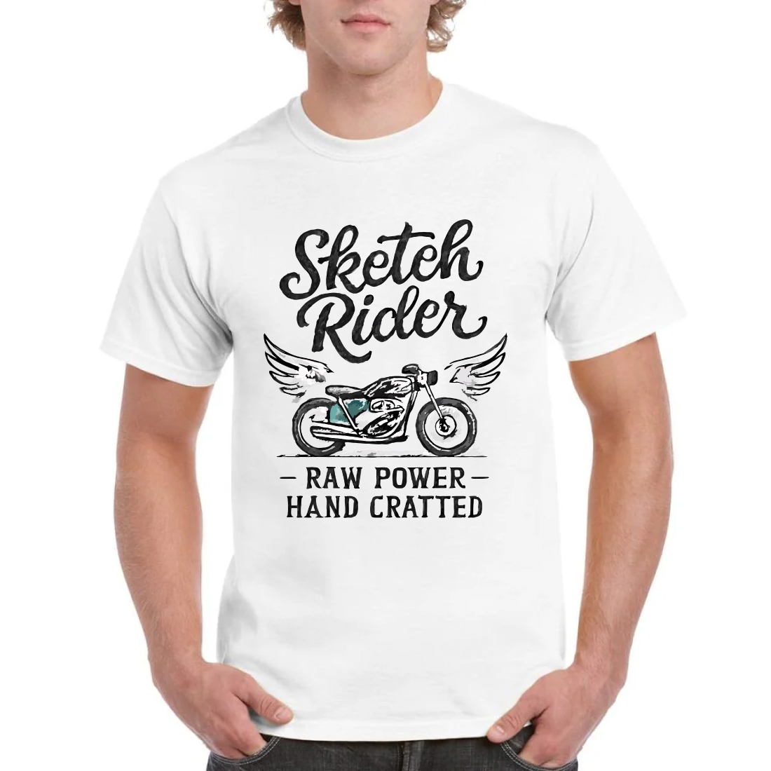 Sketch Rider Raw Power Hand Crafted Motorcycle Tee cover image.