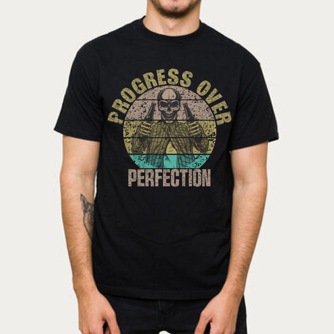 Progress Over Perfection Vintage Skull T-Shirt cover image.