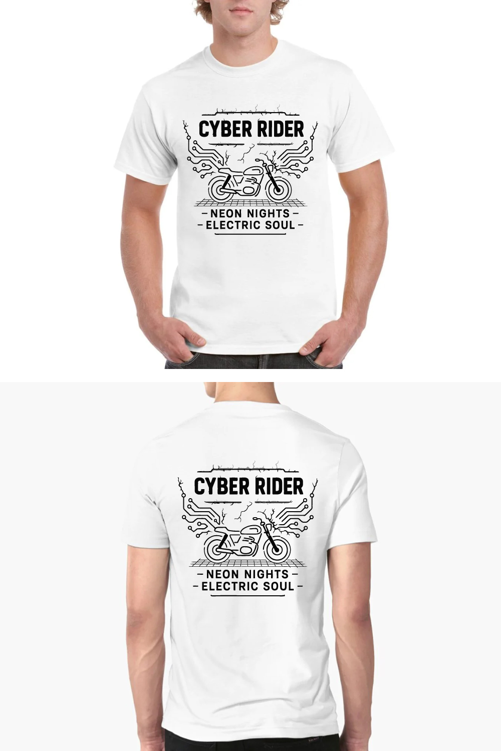 Cyber Rider Neon Nights Electric Soul Retro Tee pinterest preview image.