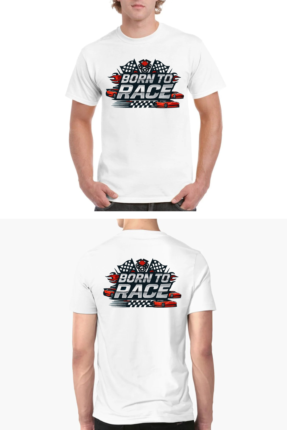 Born To Race Car Racing Checkered Flag T-Shirt pinterest preview image.
