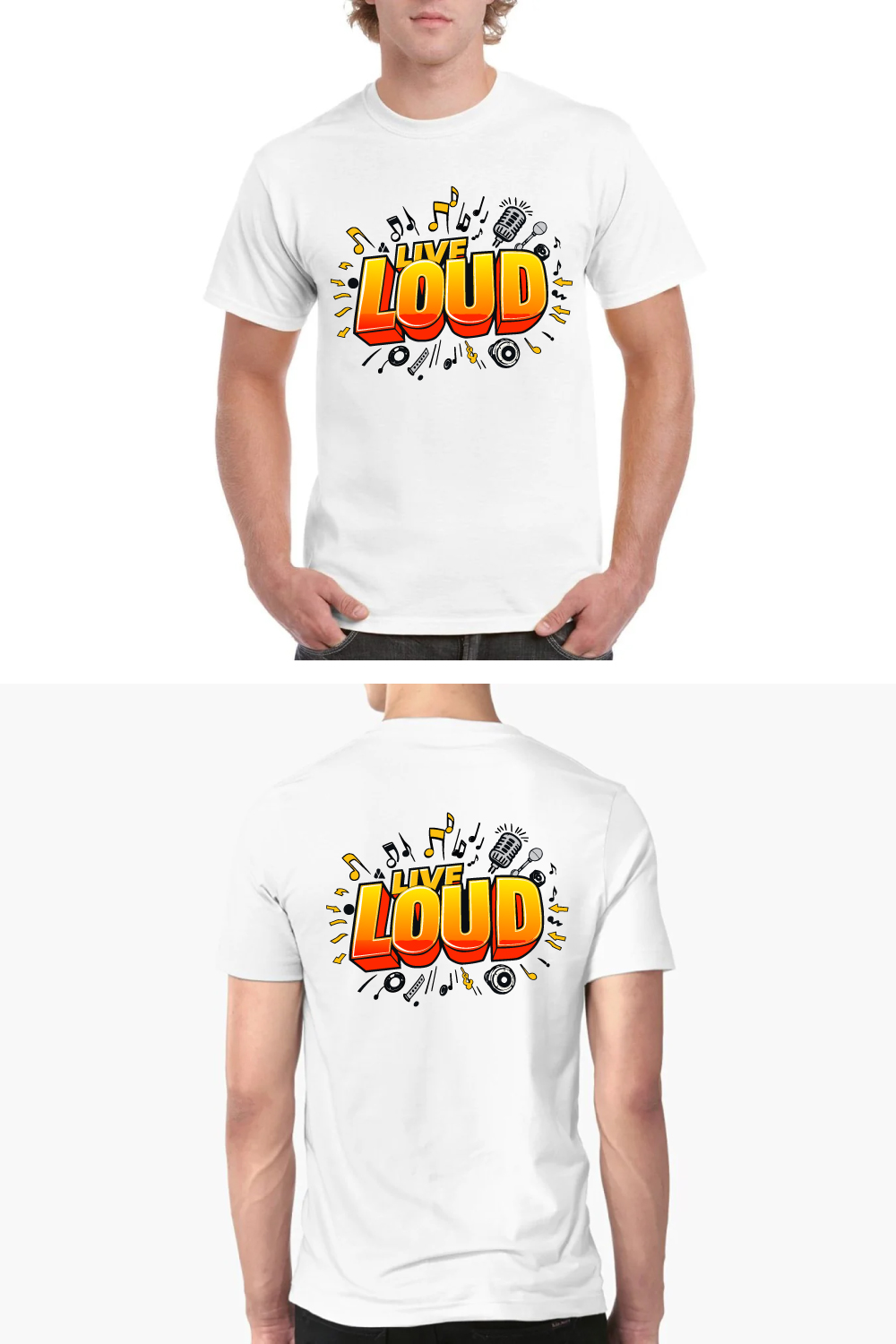 Live Loud Music Notes Instruments Fun T-Shirt pinterest preview image.