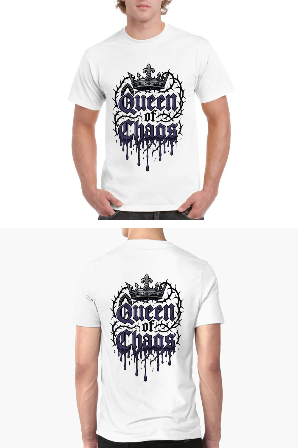 Queen of Chaos Gothic Crown Thorn Heart Tee Shirt pinterest preview image.