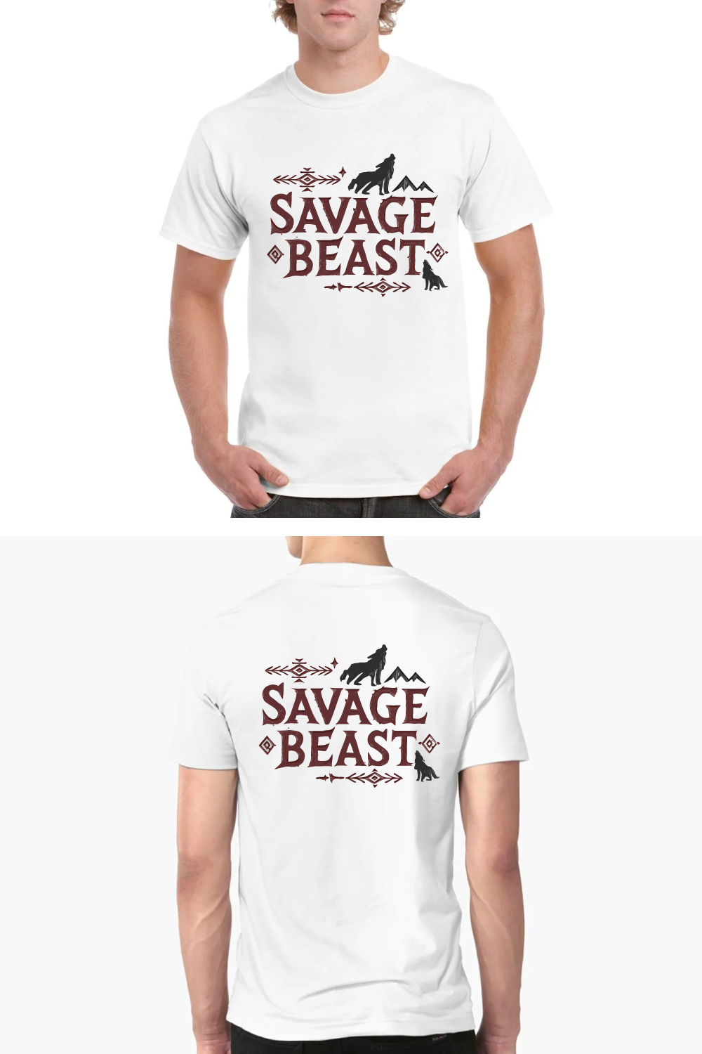 Savage Beast Wolf T-Shirt Tribal Native Design Tee pinterest preview image.