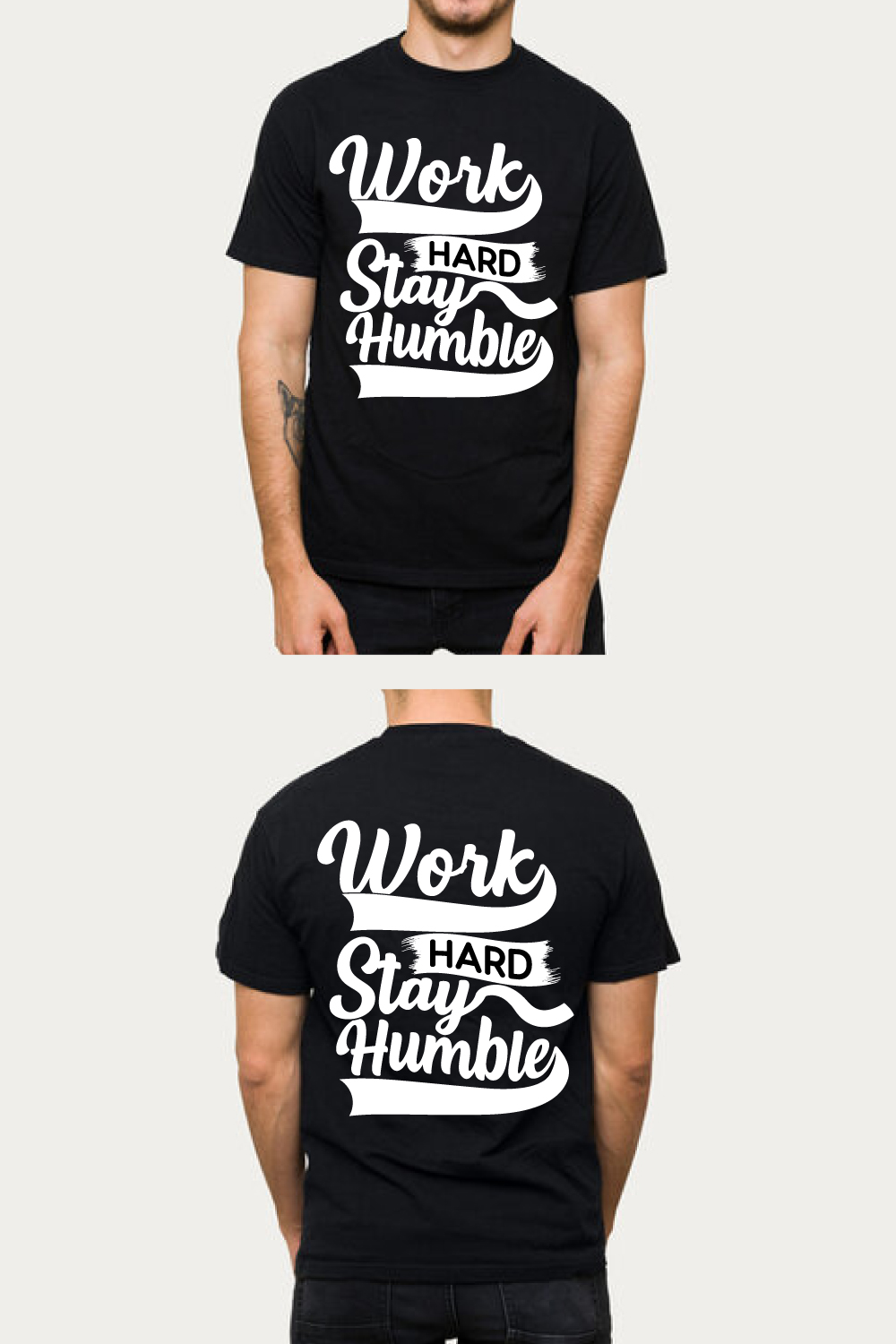 Work Hard Stay Humble Motivational T-Shirt Black pinterest preview image.