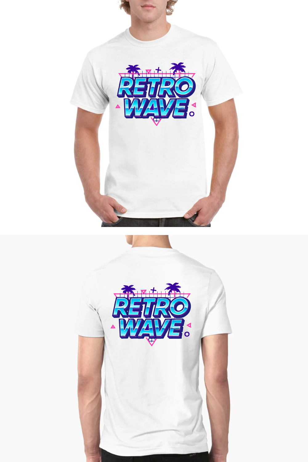 Retro Wave T-Shirt 80s Synthwave Neon Palm Design pinterest preview image.