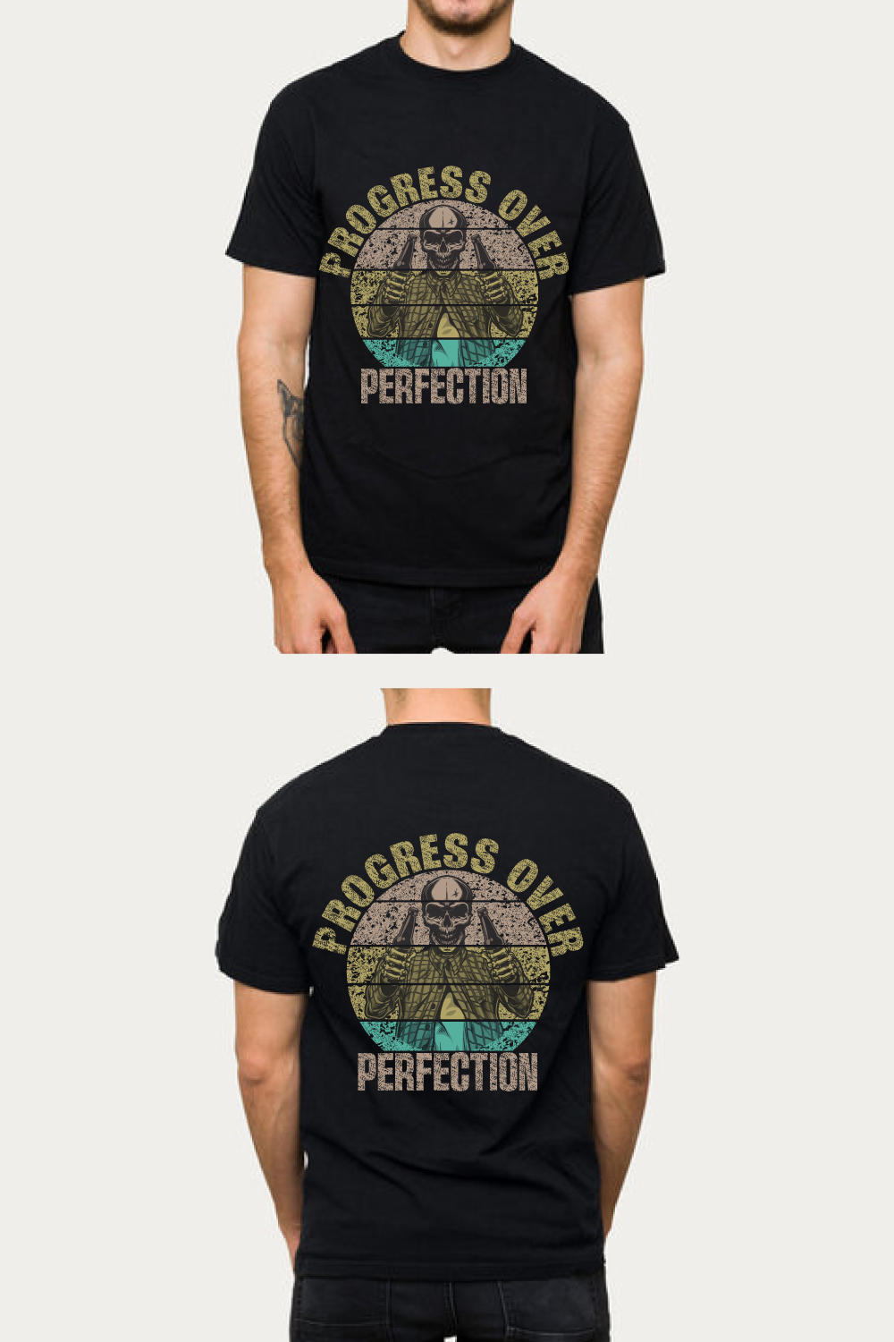 Progress Over Perfection Vintage Skull T-Shirt pinterest preview image.