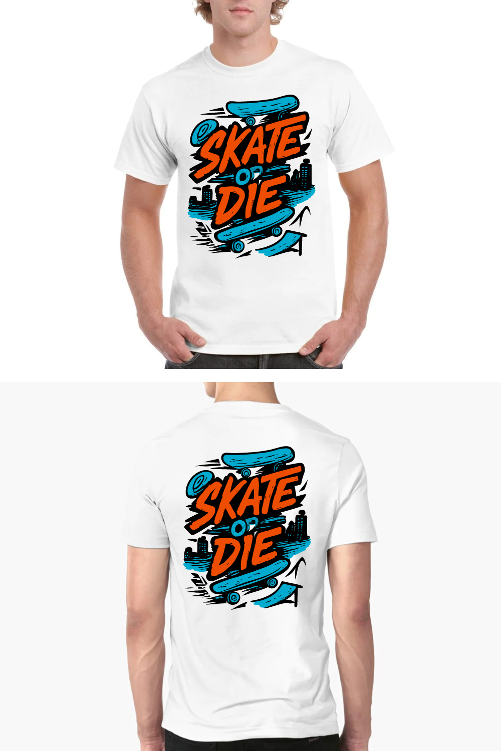 Skate or Die Urban Skateboard T-Shirt Design pinterest preview image.