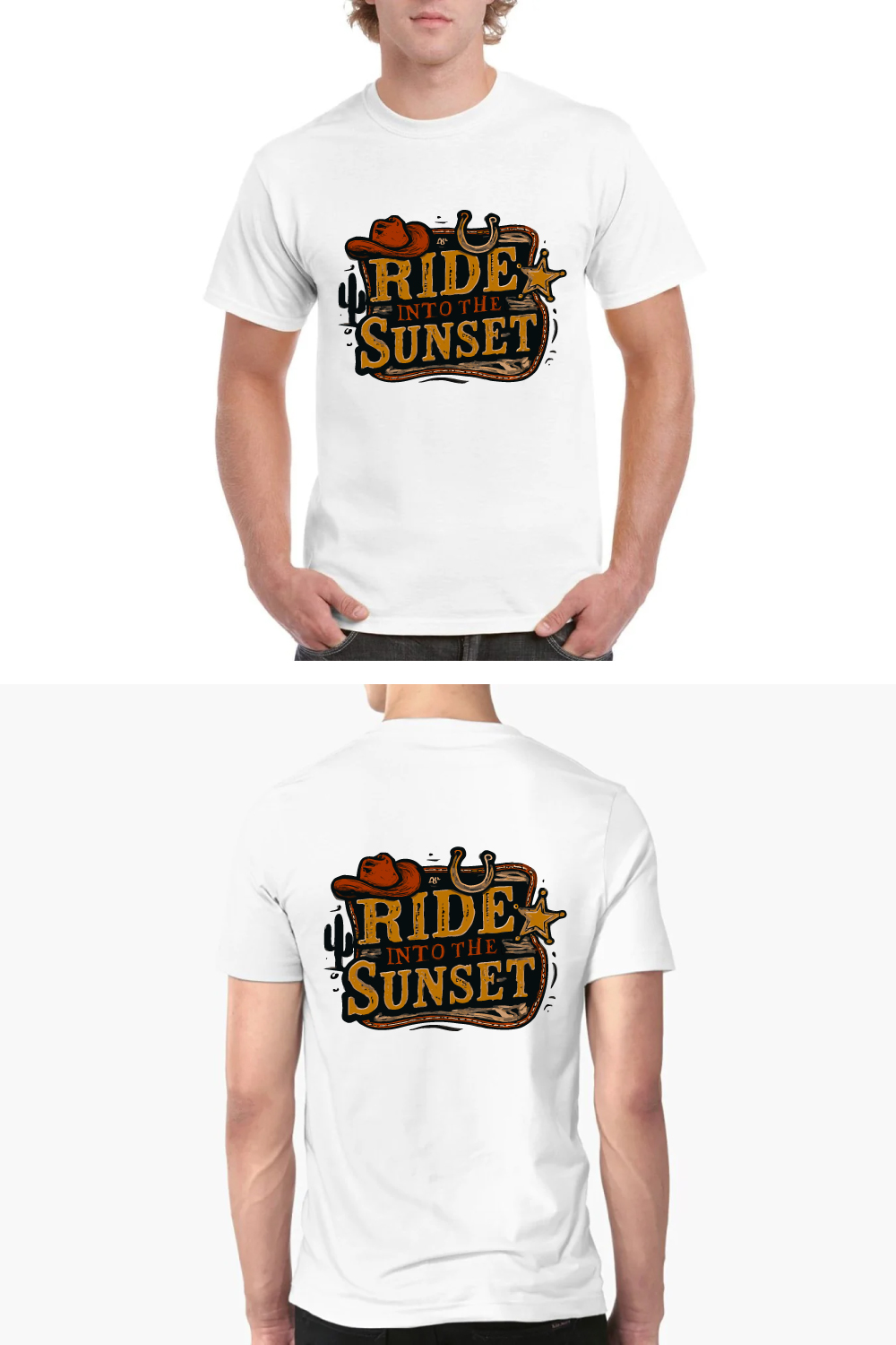 Ride Into The Sunset Western Cowboy Hat T-Shirt pinterest preview image.
