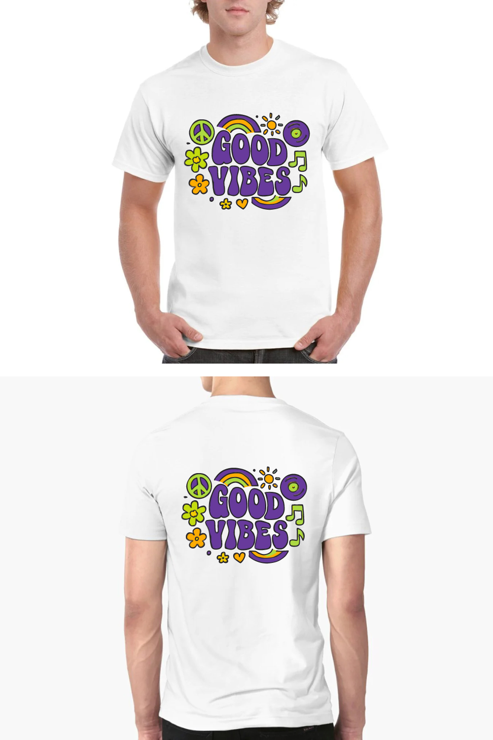 Good Vibes T-Shirt Hippie Peace Rainbow Flower Tee pinterest preview image.