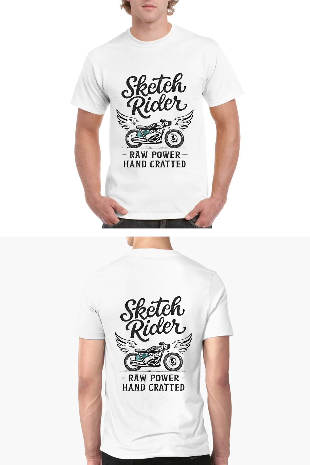 Sketch Rider Raw Power Hand Crafted Motorcycle Tee pinterest preview image.